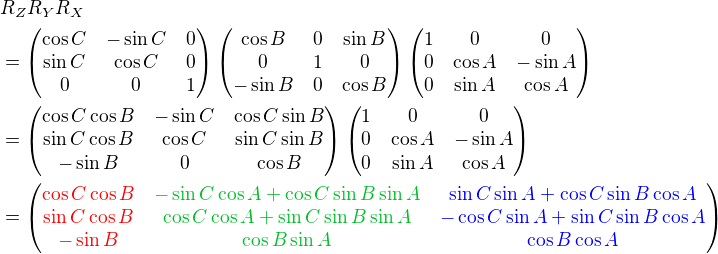 Rotation Matrix, RzRyRx